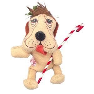 NWT VTG 1998 Annalee Mobilitee Dog Doll Felt Fabric Candy Cane and Bell 7428